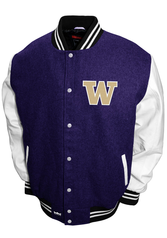 Washington Huskies Franchise Club Full-Snap Letterman Grad Wool Leather Jacket - Purple