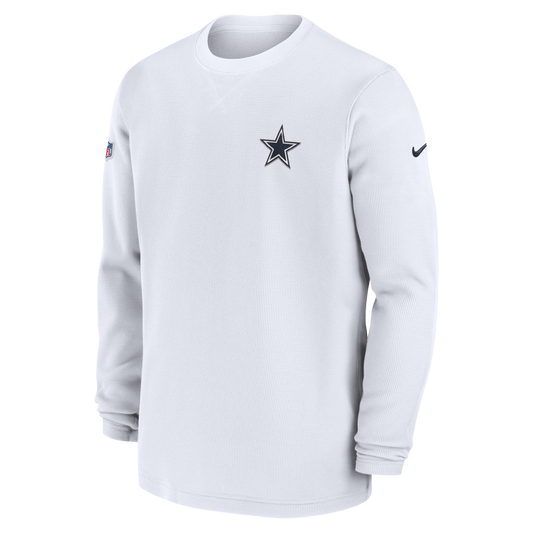 Dallas Cowboys Nike 2023 Sideline Throwback Heavy Brushed Waffle Crew Neck Shirt - White
