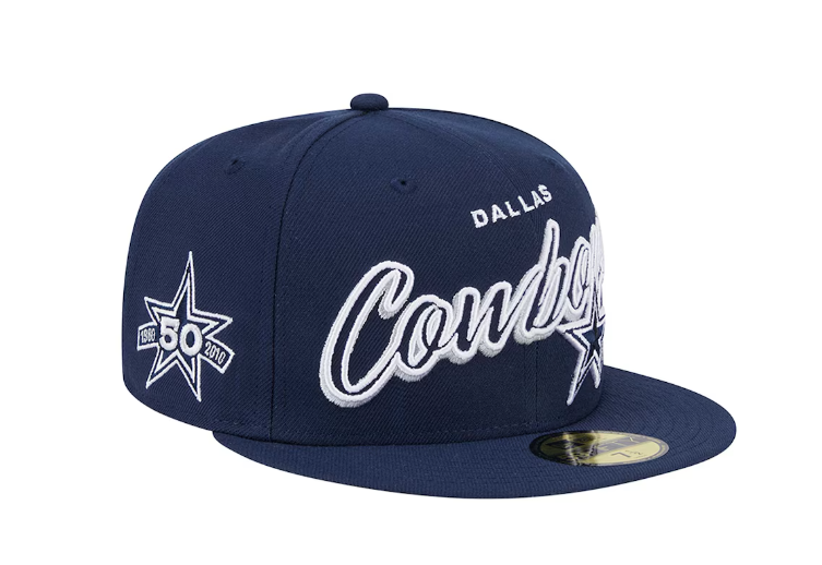 Dallas Cowboys New Era Navy Script Sided 59FIFTY Fitted Hat