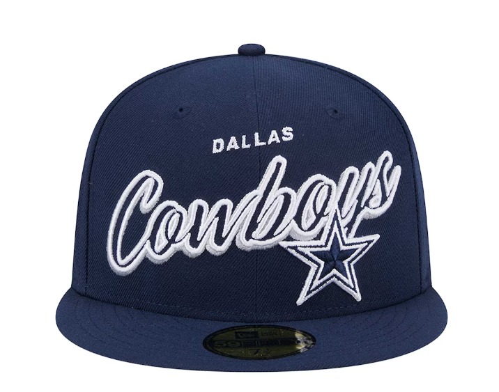 Dallas Cowboys New Era Navy Script Sided 59FIFTY Fitted Hat