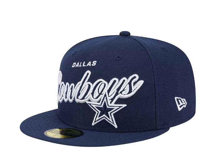Dallas Cowboys New Era Navy Script Sided 59FIFTY Fitted Hat