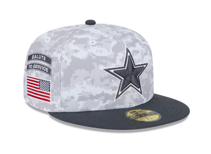 Dallas Cowboys New Era 2024 Salute To Service 59FIFTY Fitted Hat - Arctic Camo/Graphite