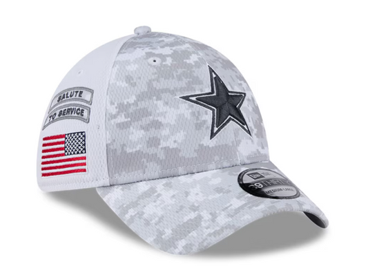Men's Dallas Cowboys New Era White 2024 Salute To Service Digital Camo 39THIRTY Flex Hat