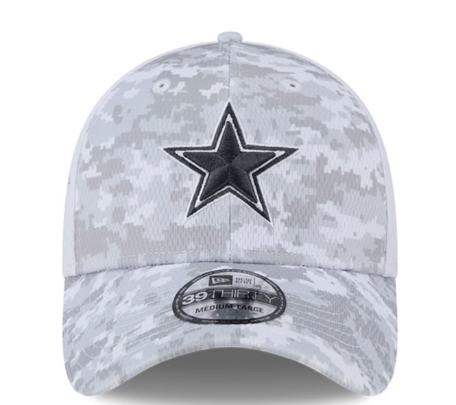 Men's Dallas Cowboys New Era White 2024 Salute To Service Digital Camo 39THIRTY Flex Hat