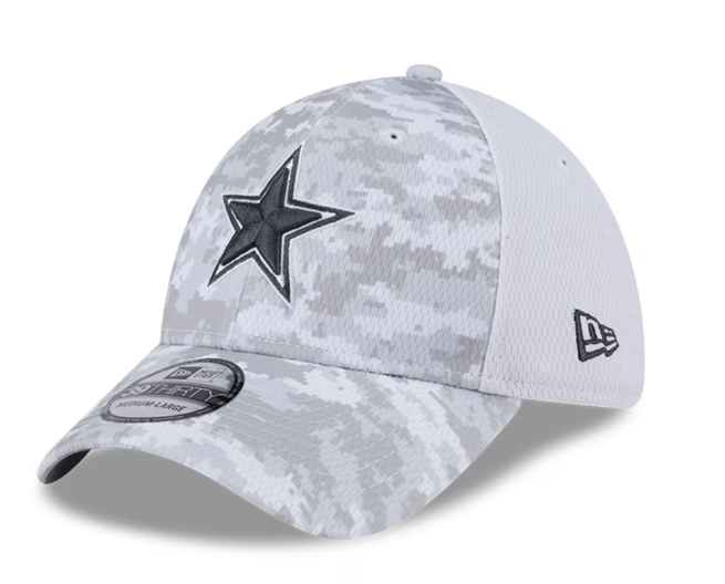 Men's Dallas Cowboys New Era White 2024 Salute To Service Digital Camo 39THIRTY Flex Hat