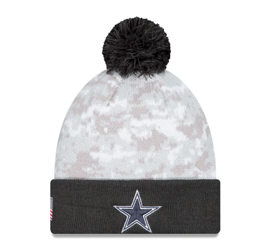 Dallas Cowboys New Era White 2024 Salute To Service Digital Camo Salute To Service Knit Hat