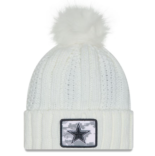 Dallas Cowboys New Era Women's 2024 Salute To Service Cuffed Knit Hat with Pom - White