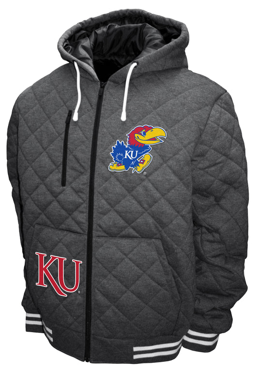 Kansas Jayhawks Franchise Club Diamond Quilted Full-Zip Hoodie Jacket - Gray