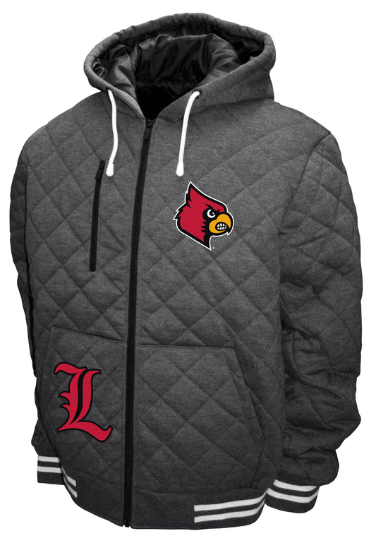 Louisville Cardinals Franchise Club Diamond Quilted Full-Zip Hoodie Jacket - Gray