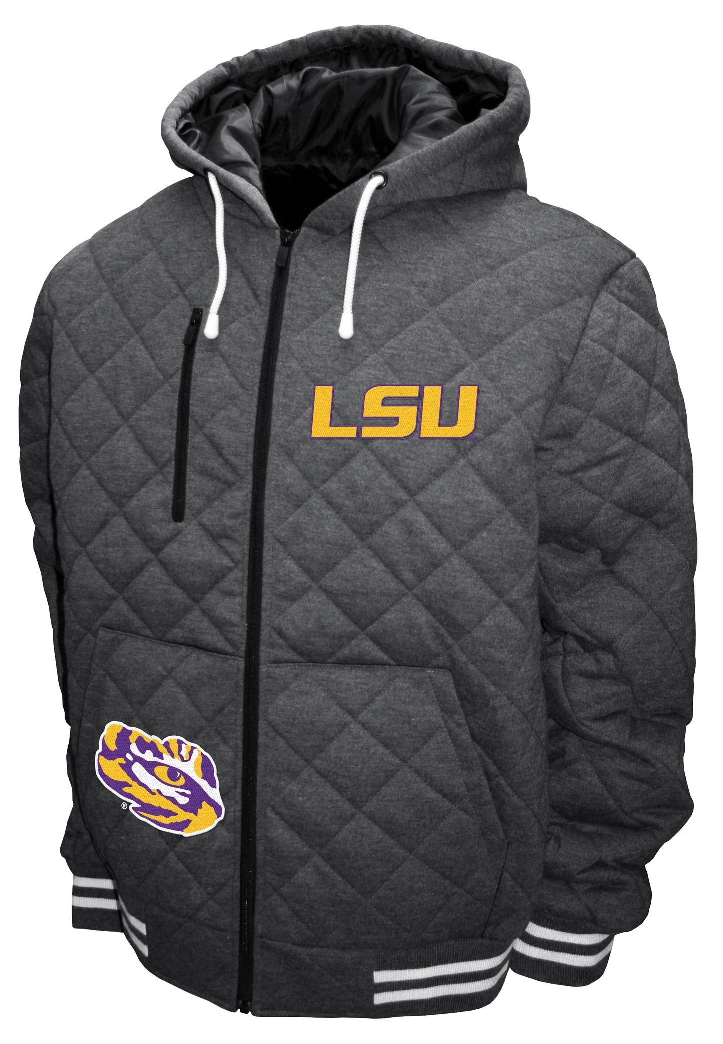 LSU Tigers Franchise Club Diamond Quilted Full-Zip Hoodie Jacket - Gray
