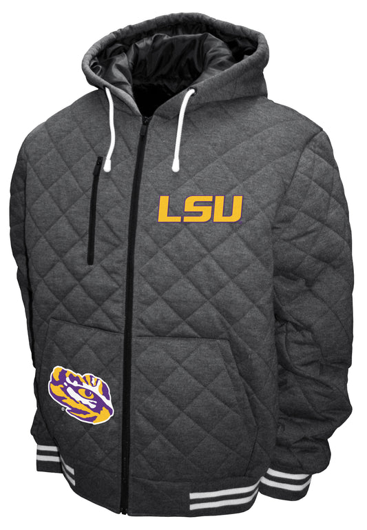 LSU Tigers Franchise Club Diamond Quilted Full-Zip Hoodie Jacket - Gray