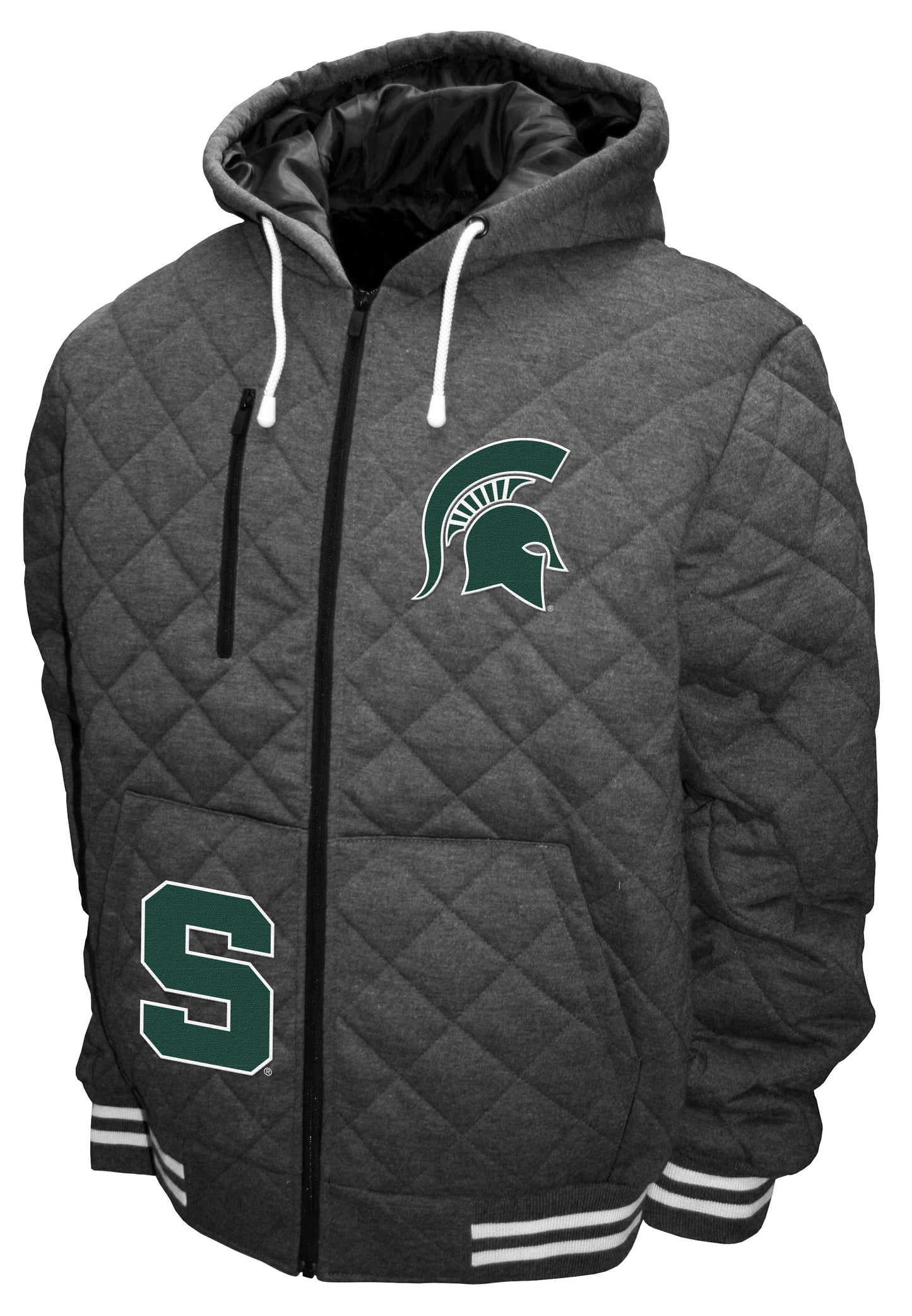 Michigan State Spartans Franchise Club Diamond Quilted Full-Zip Hoodie Jacket - Gray