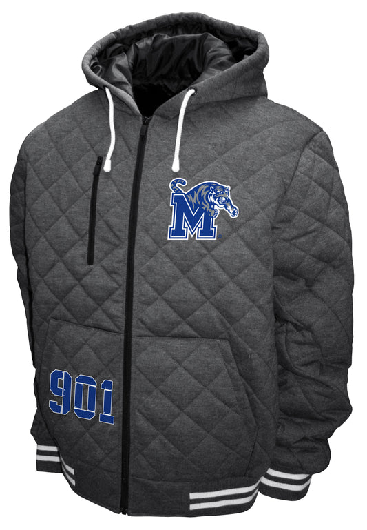 Memphis Tigers Franchise Club Diamond Quilted Full-Zip Hoodie Jacket - Gray