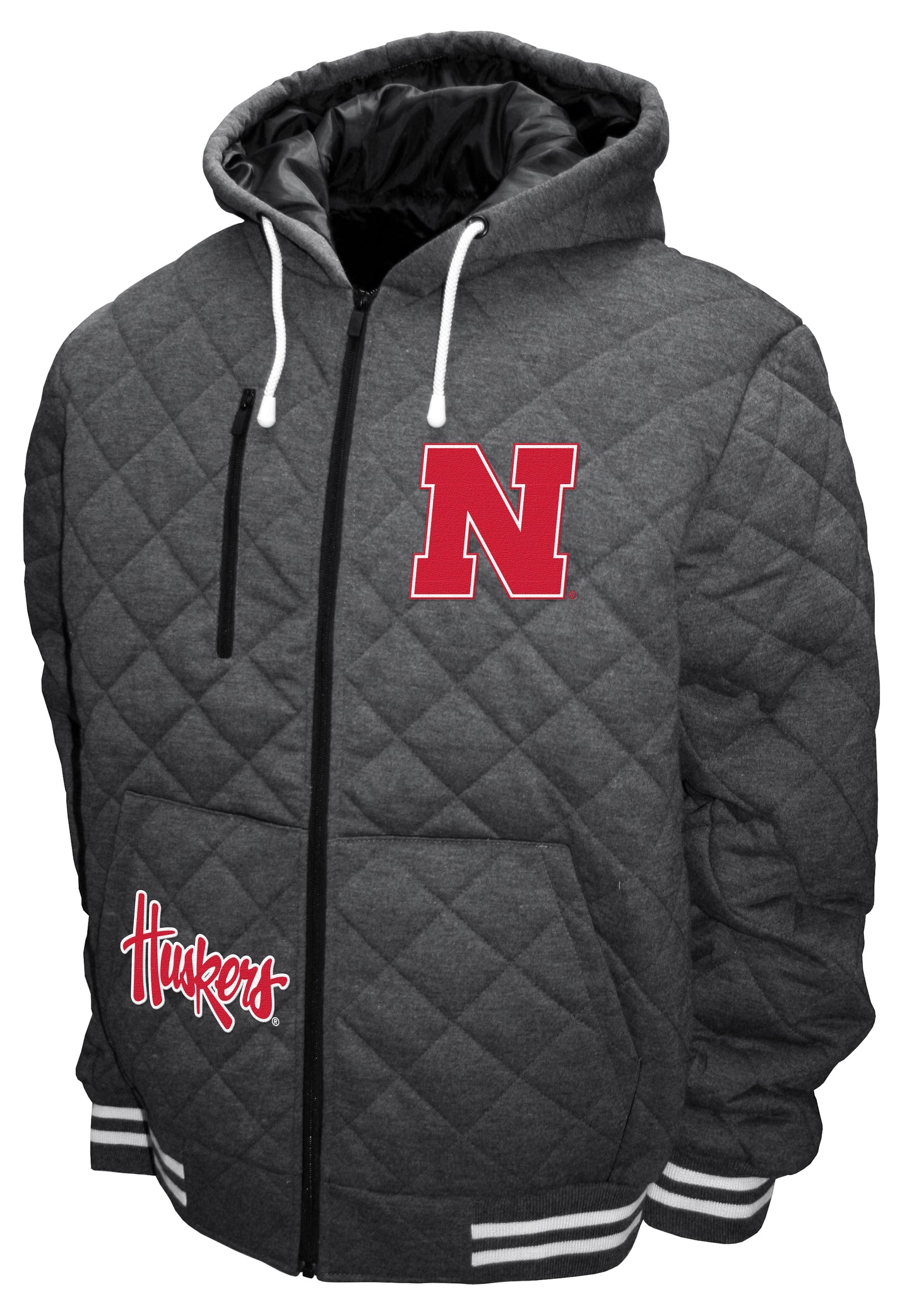 Nebraska Cornhuskers Franchise Club Diamond Quilted Full-Zip Hoodie Jacket - Gray