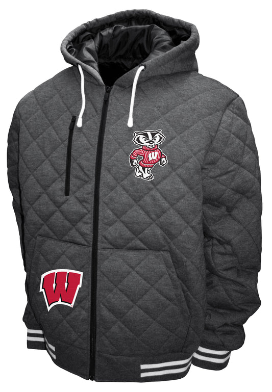 Wisconsin Badgers Franchise Club Diamond Quilted Full-Zip Hoodie Jacket - Gray
