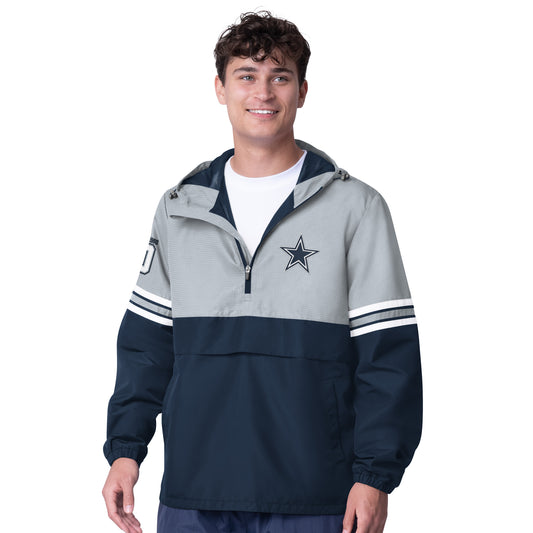 Dallas Cowboys Batter Up 1/4 Zip Windbreaker-Gray/Blue