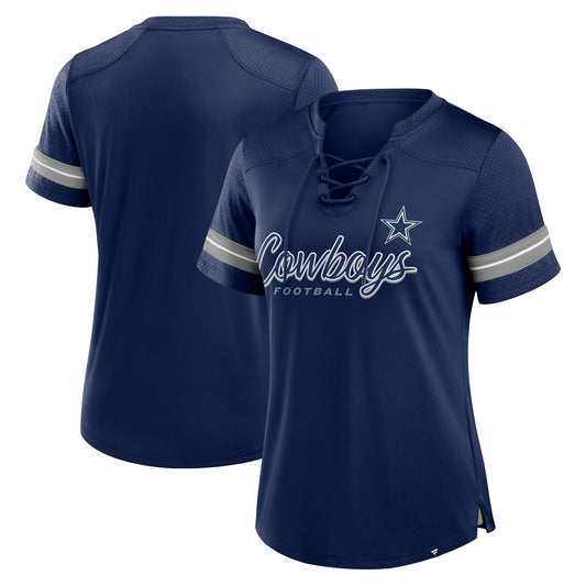 Dallas Cowboys Fanatics Script Fashion Lace Up T-Shirt - Blue
