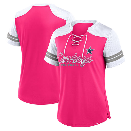 Dallas Cowboys Fanatics Script Fashion Lace Up T-Shirt Pink