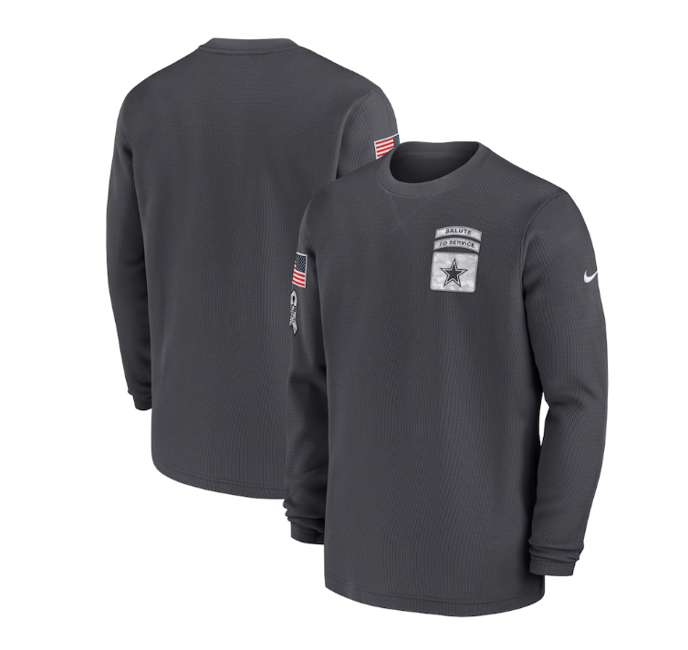Dallas Cowboys Nike Salute To Service Brushed Waffle Heavy Long Sleeve Shirt - Anthracite
