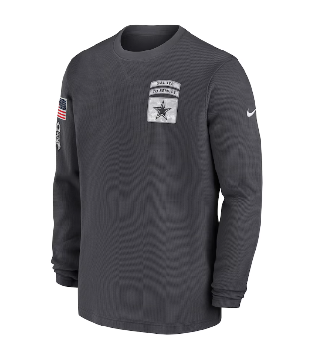 Dallas Cowboys Nike Salute To Service Brushed Waffle Heavy Long Sleeve Shirt - Anthracite