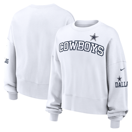 Dallas Cowboys Nike Women's White Oversized Long Sleeve Cropped Sweatshirt