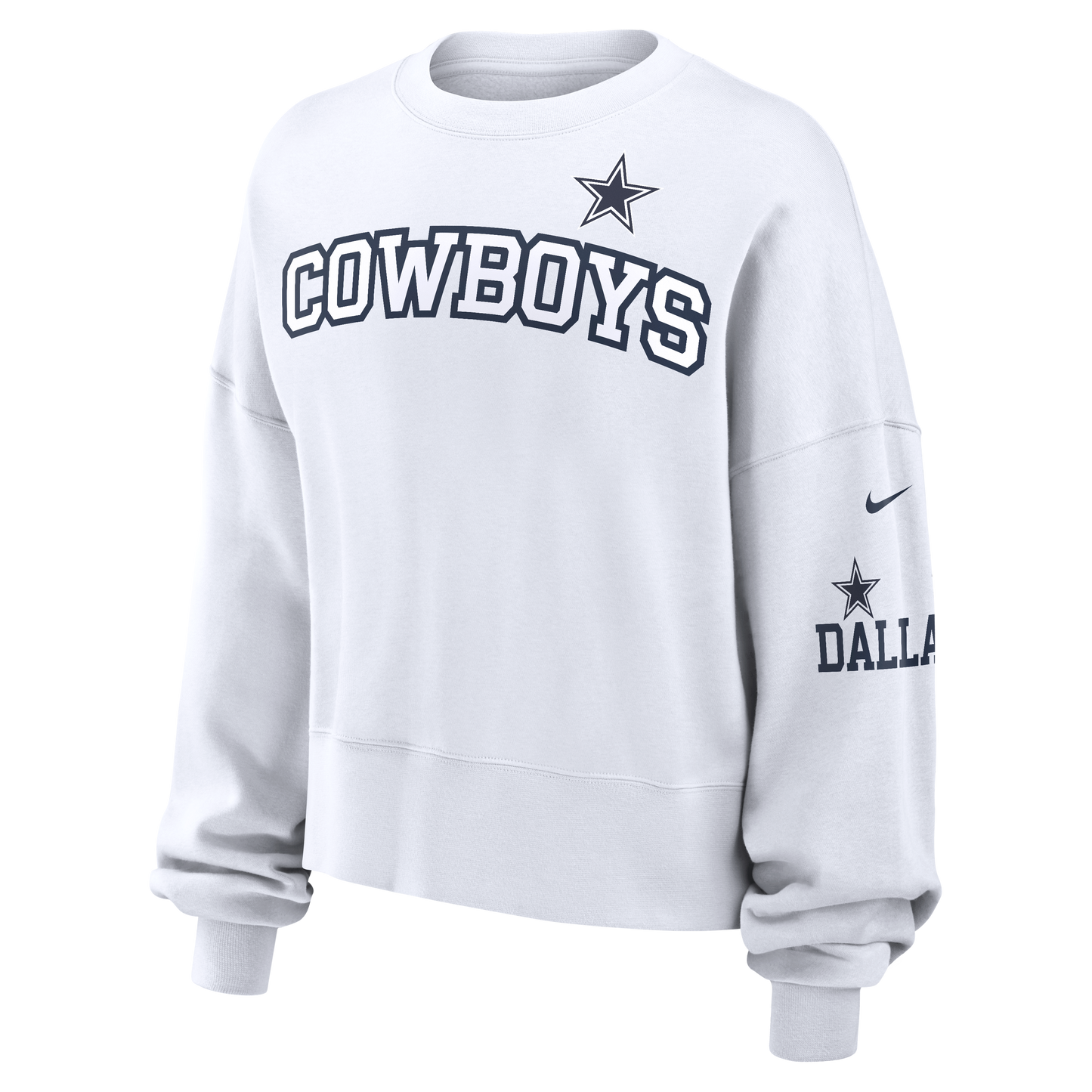 Dallas Cowboys Nike Women's White Oversized Long Sleeve Cropped Sweatshirt