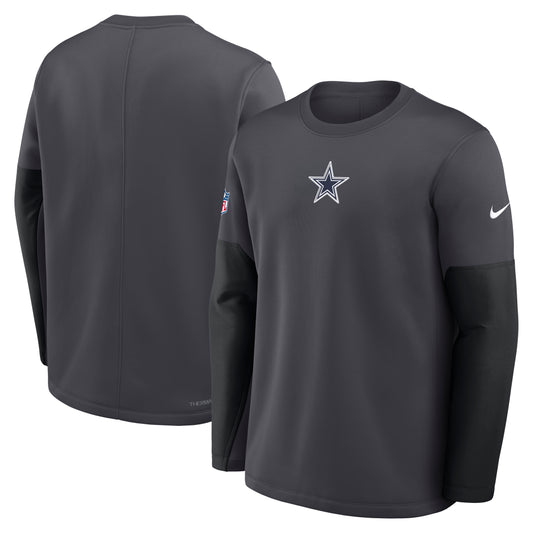 Dallas Cowboys Nike  Anthracite Sideline Coach Therma-FIT Long Sleeve Shirt