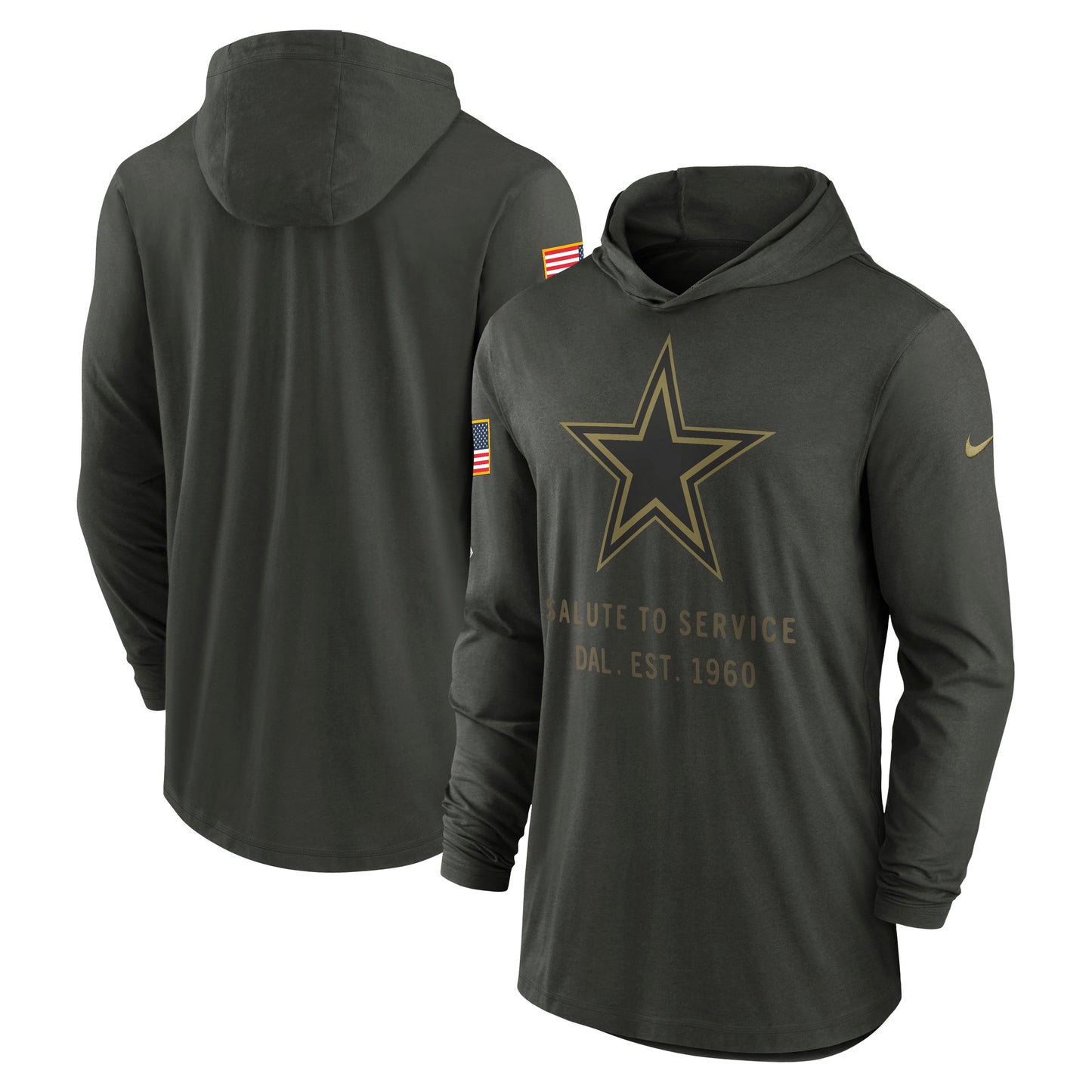 Dallas Cowboys Nike 2025 Salute to Service Lightweight Performance Long Sleeve Hooded Shirt - Forest Green