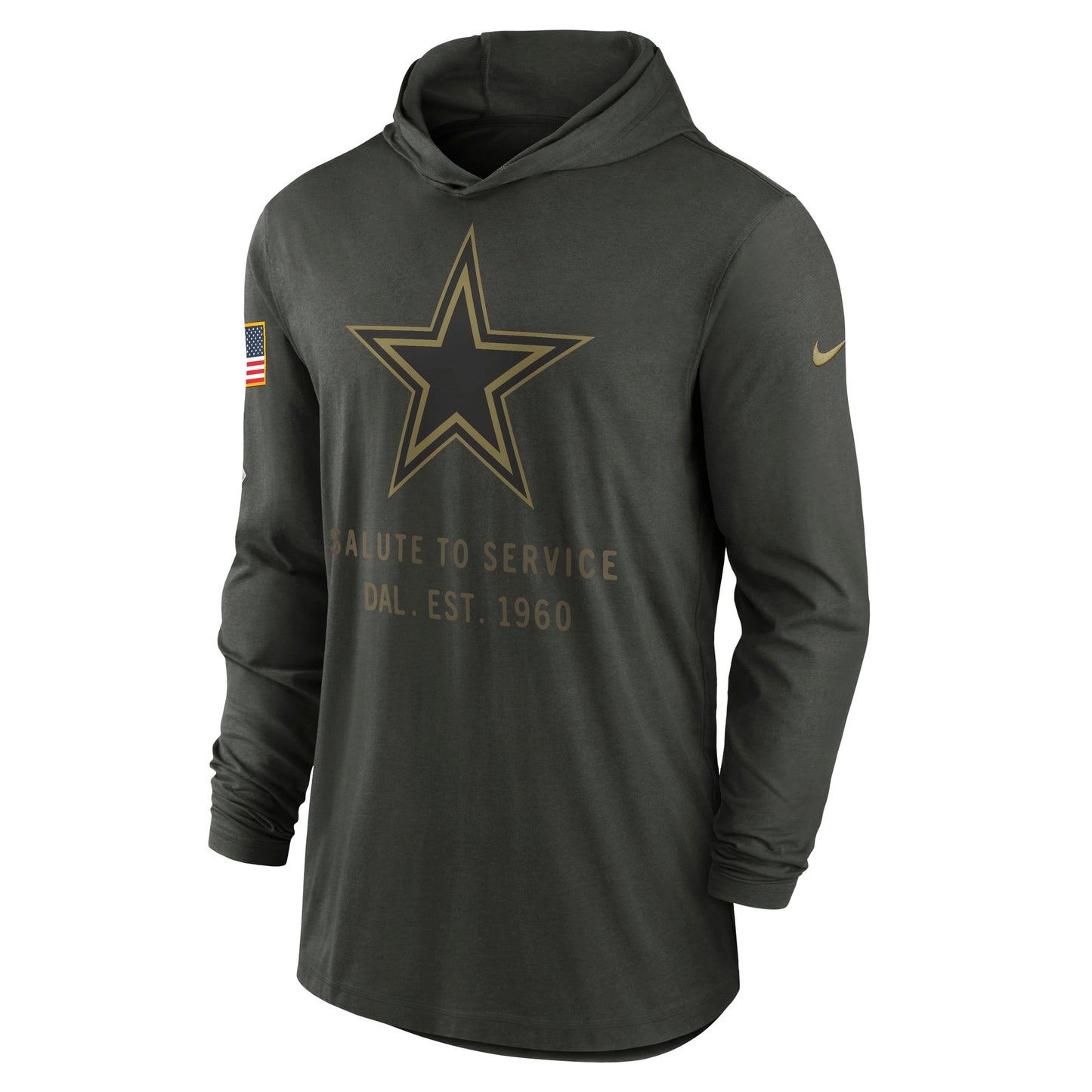 Dallas Cowboys Nike 2025 Salute to Service Lightweight Performance Long Sleeve Hooded Shirt - Forest Green