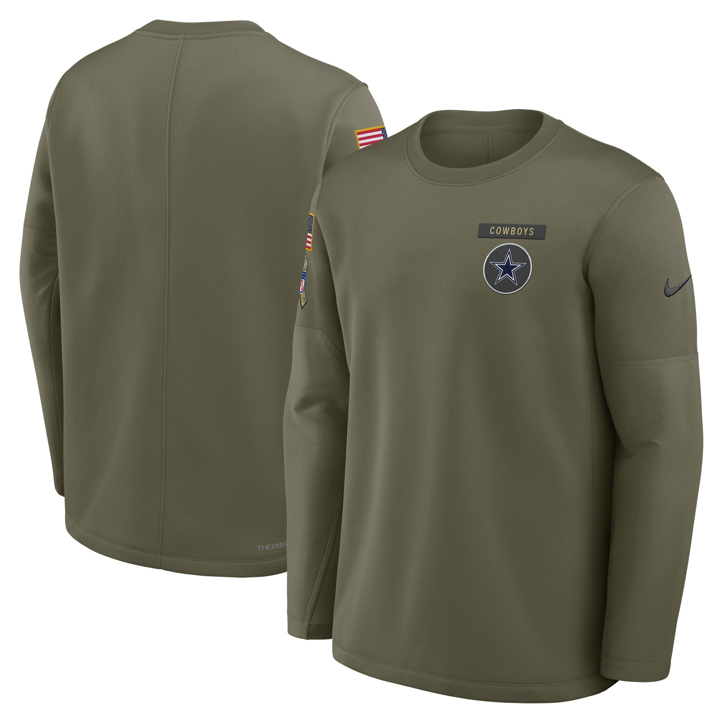 Dallas Cowboys Nike 2025 Salute to Service Sideline Coaches Therma-FIT Long Sleeve Shirt - Olive