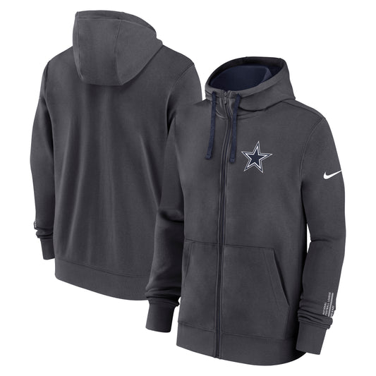 Dallas Cowboys Nike Sideline Club Full-Zip Hoodie - Gray