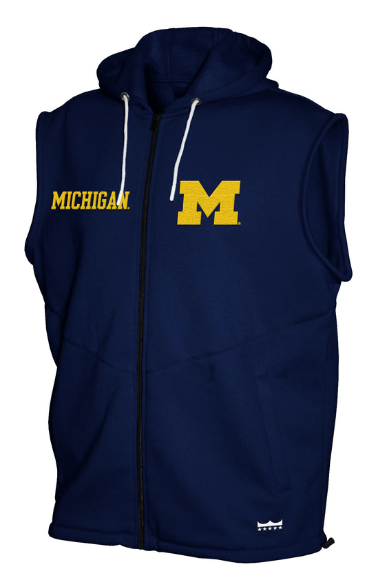 Michigan Wolverines Franchise Club Gym Fleece Full-Zip Hoodie Vest - Navy