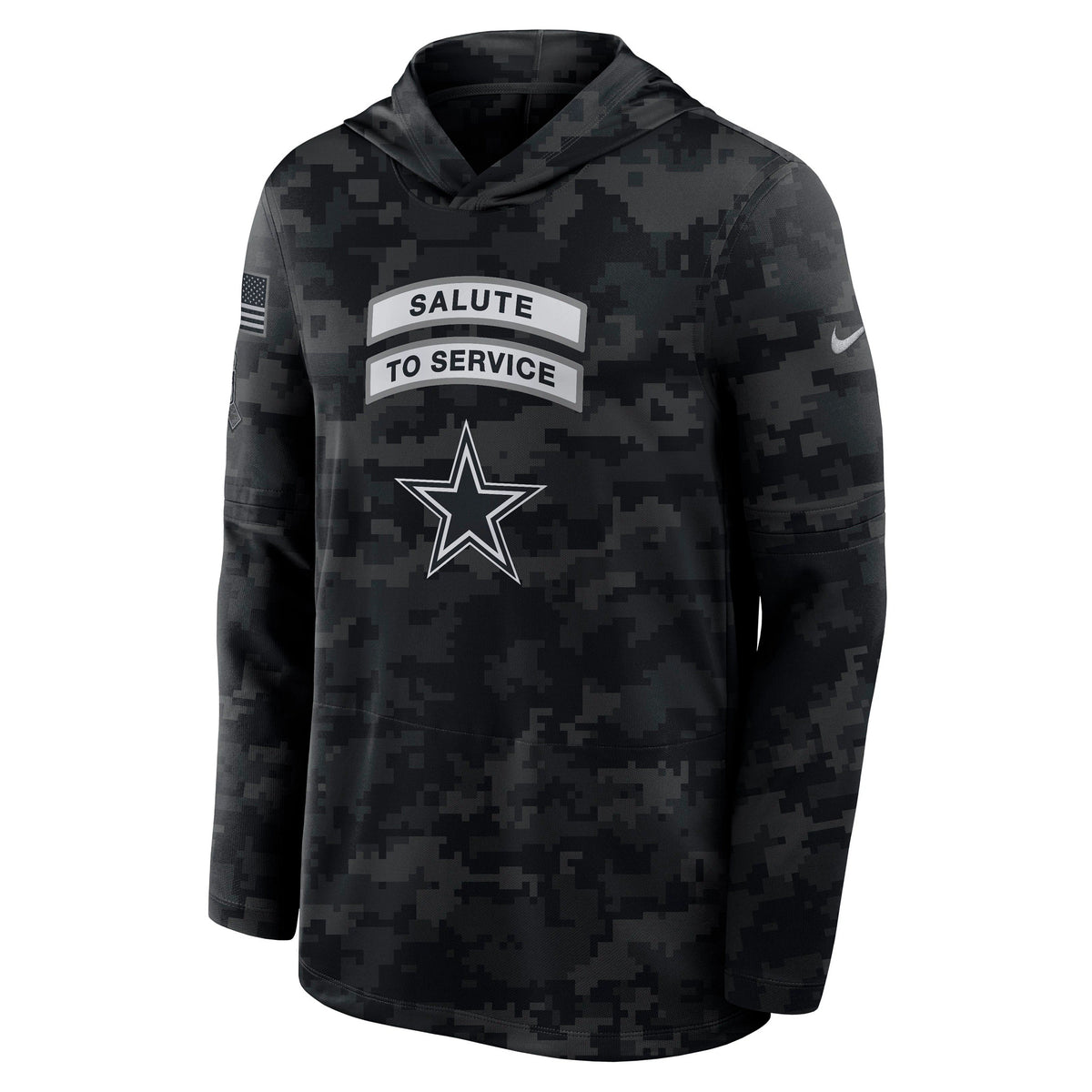 Dallas Cowboys Nike Black 2026 Salute to Service Sideline Lightweight Hooded Dri-FIT Long Sleeve Top