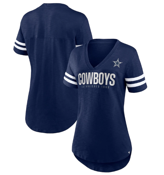 Dallas Cowboys Women's Speed Tested Sparkle Fashion V-Neck T-Shirt- Blue