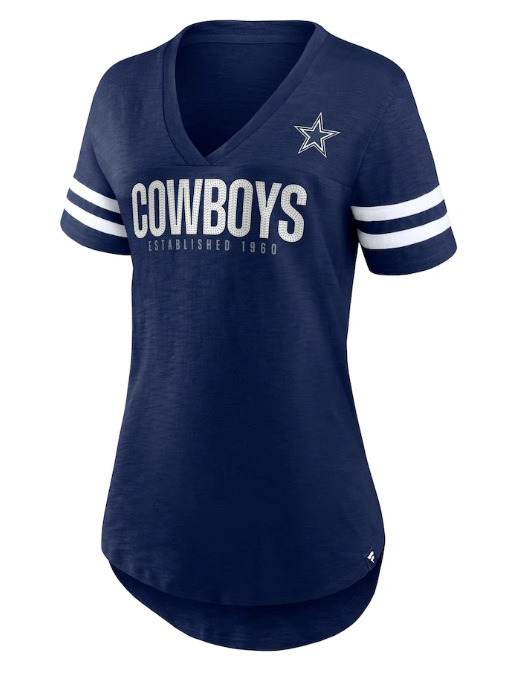 Dallas Cowboys Women's Speed Tested Sparkle Fashion V-Neck T-Shirt- Blue