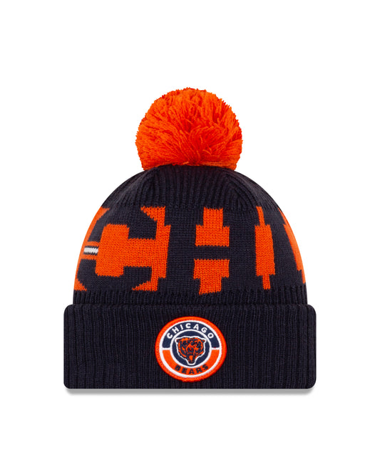 Chicago Bears New Era Sideline Sport Cuffed Pom Knit Hat- Blue