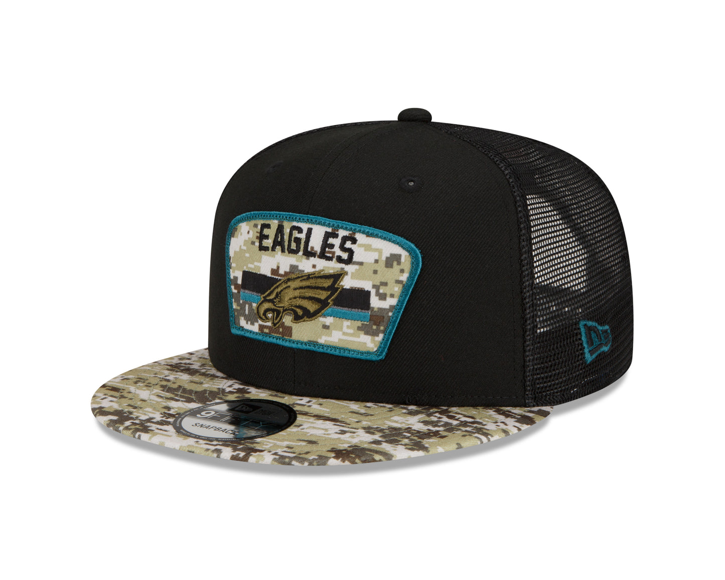 Philadelphia Eagles New Era Salute to Service Trucker 9Fifty Snapback hat