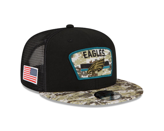 Philadelphia Eagles New Era Salute to Service Trucker 9Fifty Snapback hat