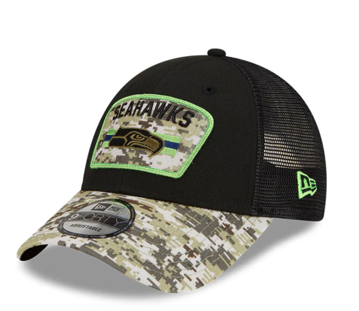 Seattle Seahawks New Era Salute To Service 9FORTY Adjustable Hat - Black