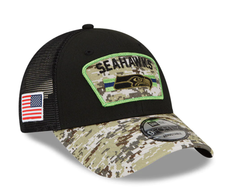 Seattle Seahawks New Era Salute To Service 9FORTY Adjustable Hat - Black