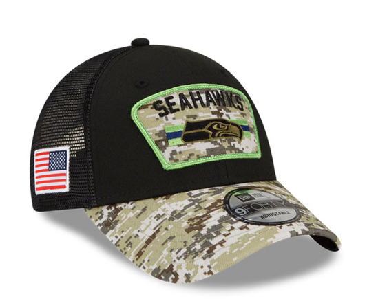 Seattle Seahawks New Era Salute To Service 9FORTY Adjustable Hat - Black