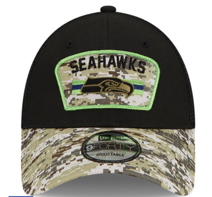 Seattle Seahawks New Era Salute To Service 9FORTY Adjustable Hat - Black