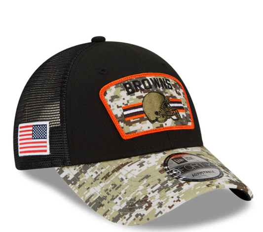 Cleveland Browns New Era Salute to Service Trucker 9FORTY Adjustable Hat - Black
