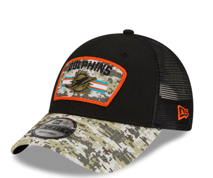 Miami Dolphins New Era Salute To Service 9FORTY Adjustable Hat - Black