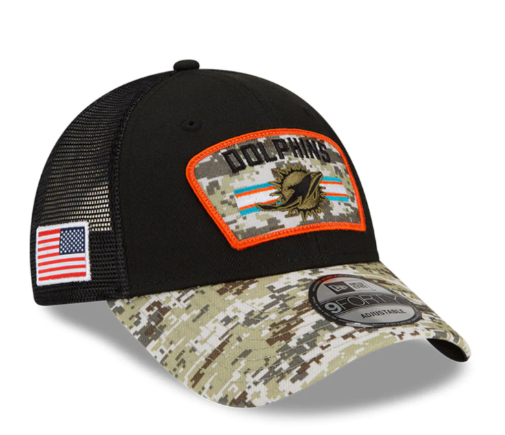 Miami Dolphins New Era Salute To Service 9FORTY Adjustable Hat - Black