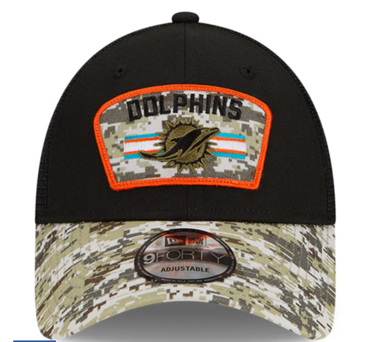 Miami Dolphins New Era Salute To Service 9FORTY Adjustable Hat - Black