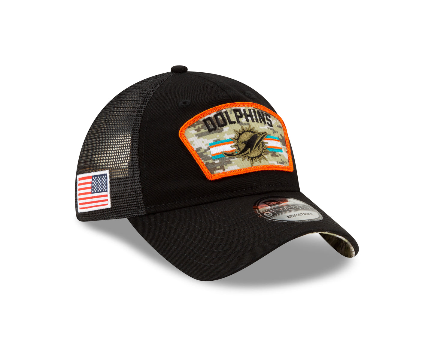 Miami Dolphins New Era Salute to Service 9TWENTY Adjustable Hat - Black