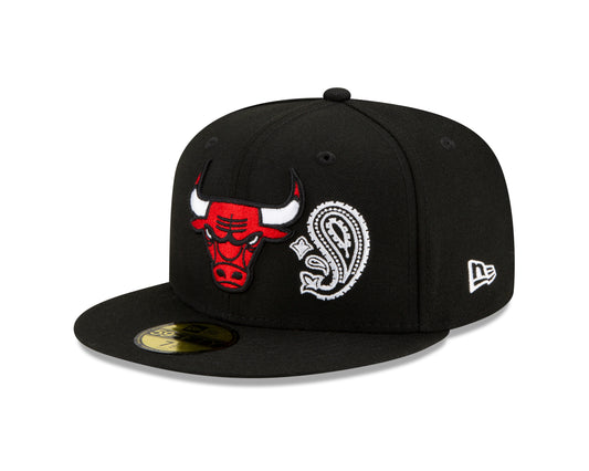 Chicago Bulls New Era Paisley Patchwork Undervisor 59FIFTY Fitted Hat - Black