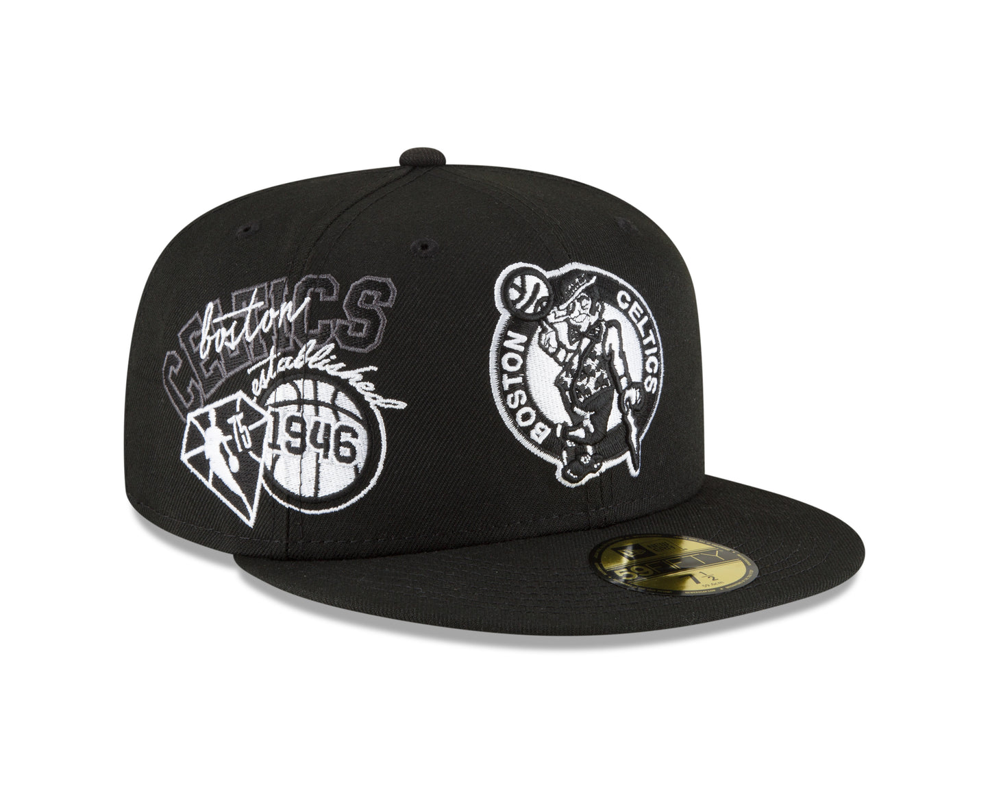 Boston Celtics New Era Black and White Back Half 59fifty Fitted Hat