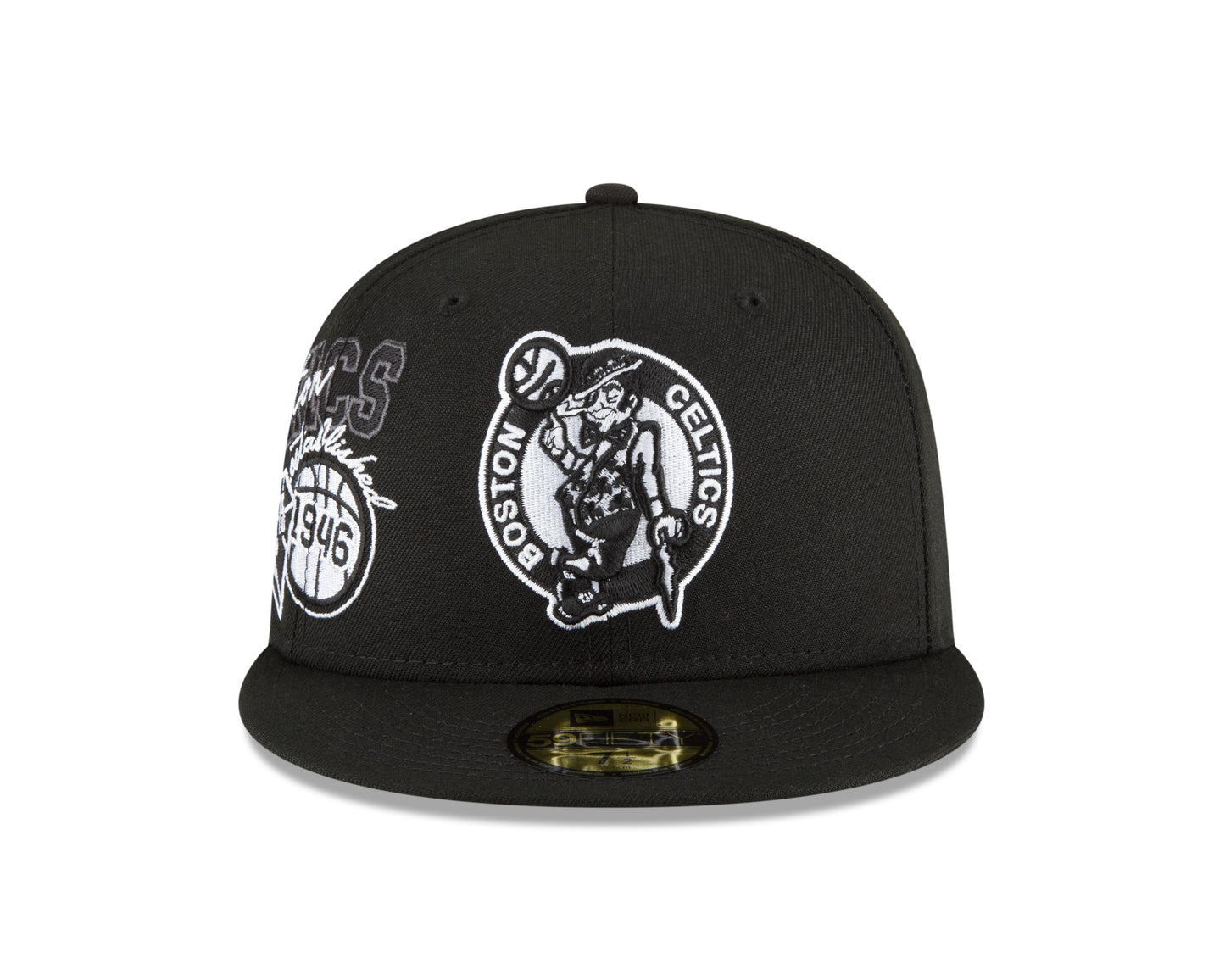 Boston Celtics New Era Black and White Back Half 59fifty Fitted Hat